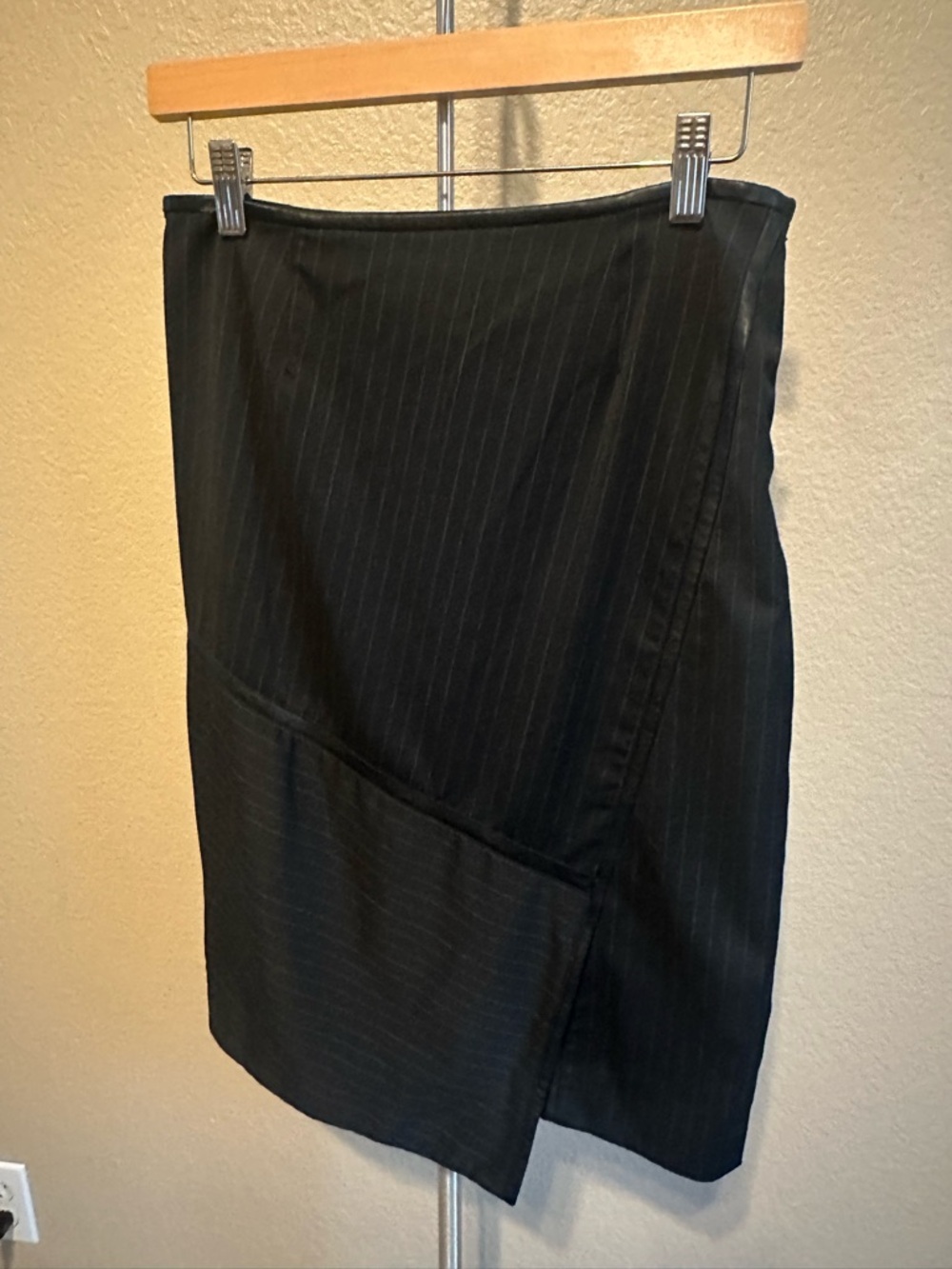White House Black Market Black Pinstripe Asymmetric Pencil Skirt